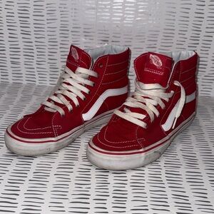 Vans Red and White High-Top Sneakers